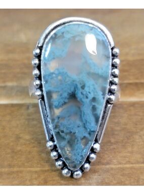 New 925 Sterling Silver Hand Crafted Moss Agate Gem Native Ring